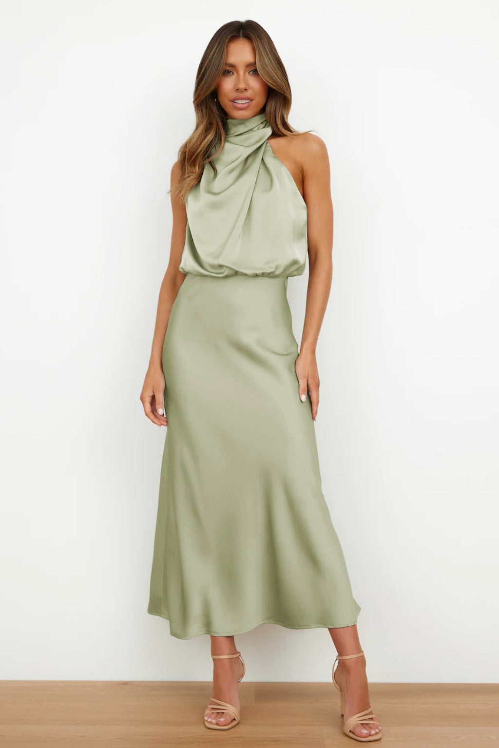 Abito Midi Donna con Scollo Asimmetrico