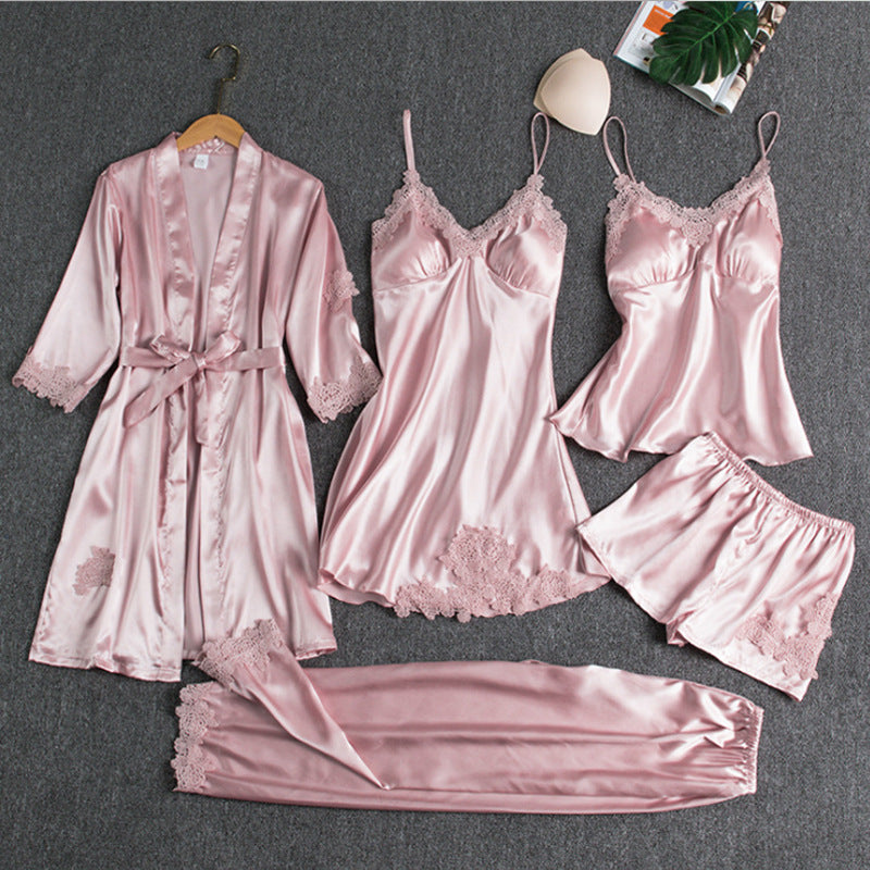 Set Pigiama Donna in Raso Pezzi con Kimono e Shorts