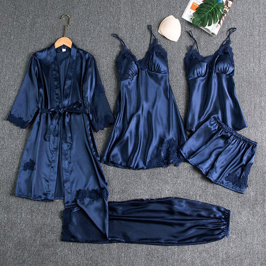 Set Pigiama Donna in Raso Pezzi con Kimono e Shorts - Brentozzi