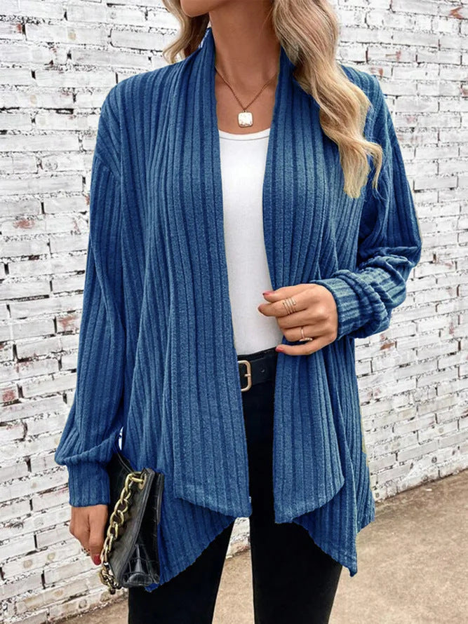 Cardigan Donna a Costine con Drapeaggio Morbido