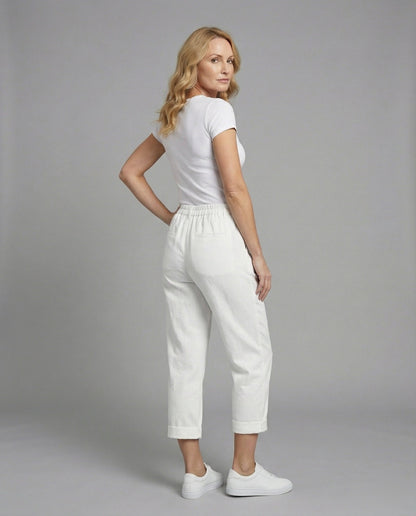 Pantaloni Chino Donna Comodi Orlo Risvoltato