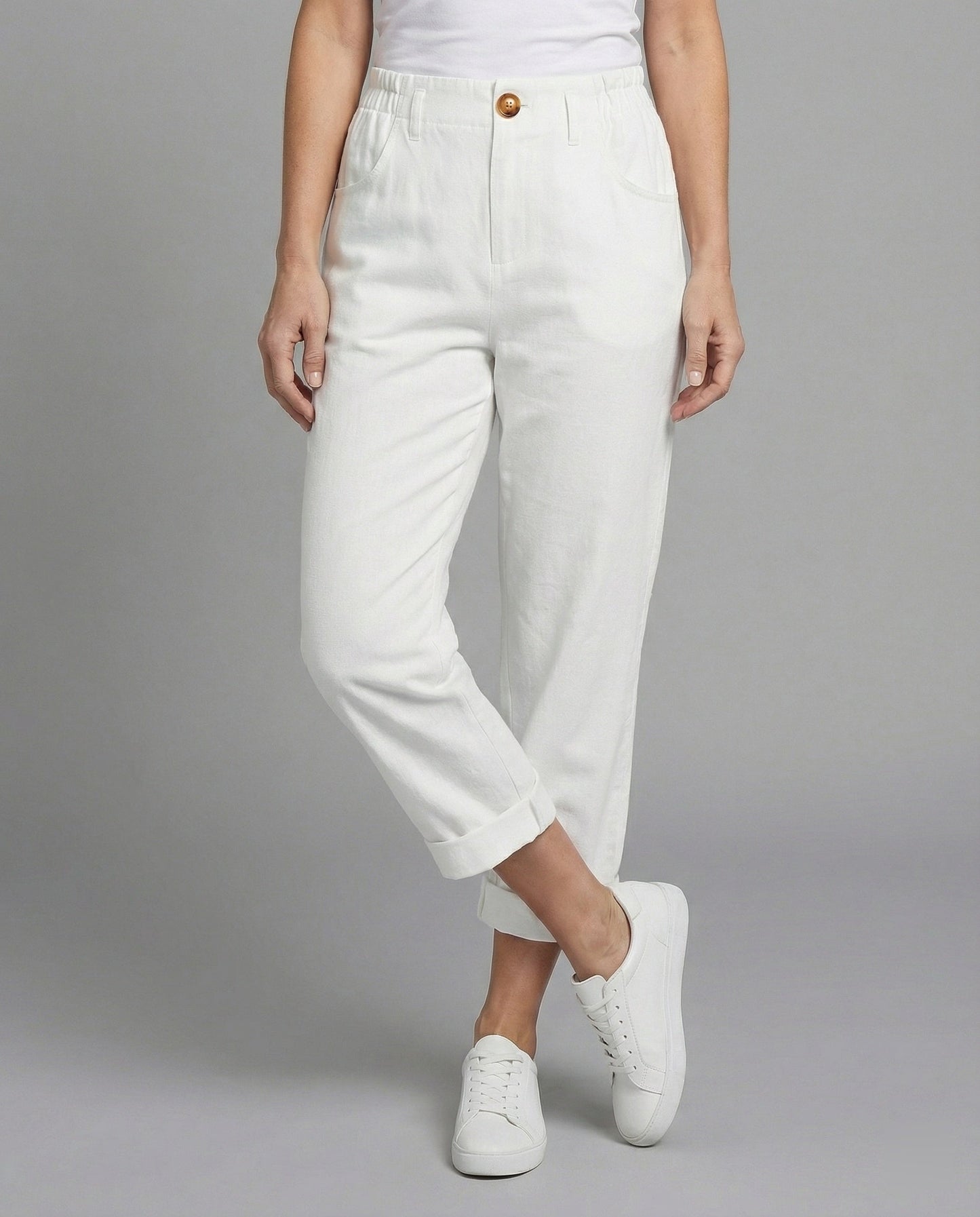 Pantaloni Chino Donna Comodi Orlo Risvoltato