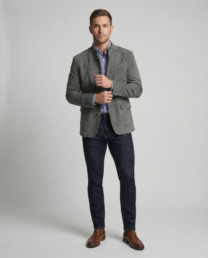 Giacca Uomo in Pelle Scamosciata Stile Moderno