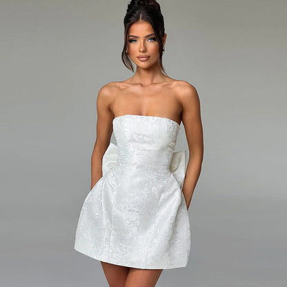 Abito Mini Donna Cocktail Scollo Off-Shoulder Fiocco