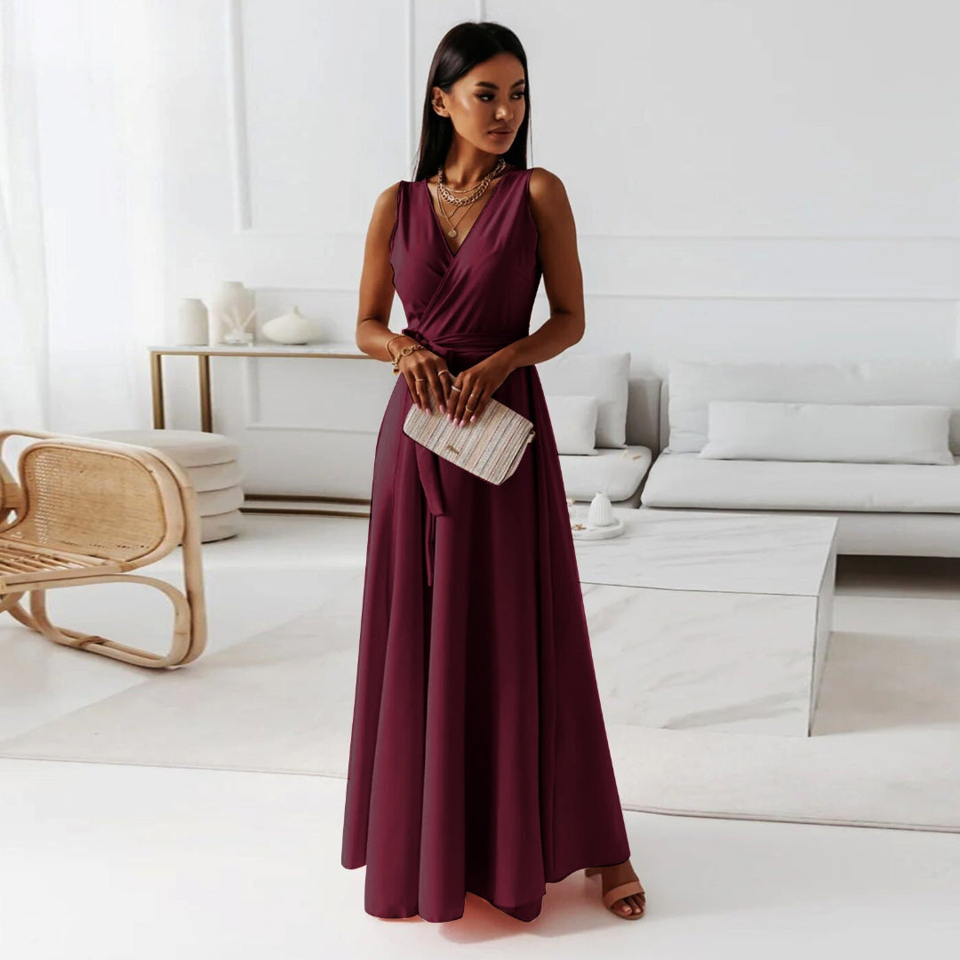 Abito Maxi Donna Effetto Incrociato Senza Maniche