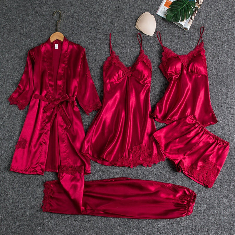 Set Pigiama Donna in Raso Pezzi con Kimono e Shorts