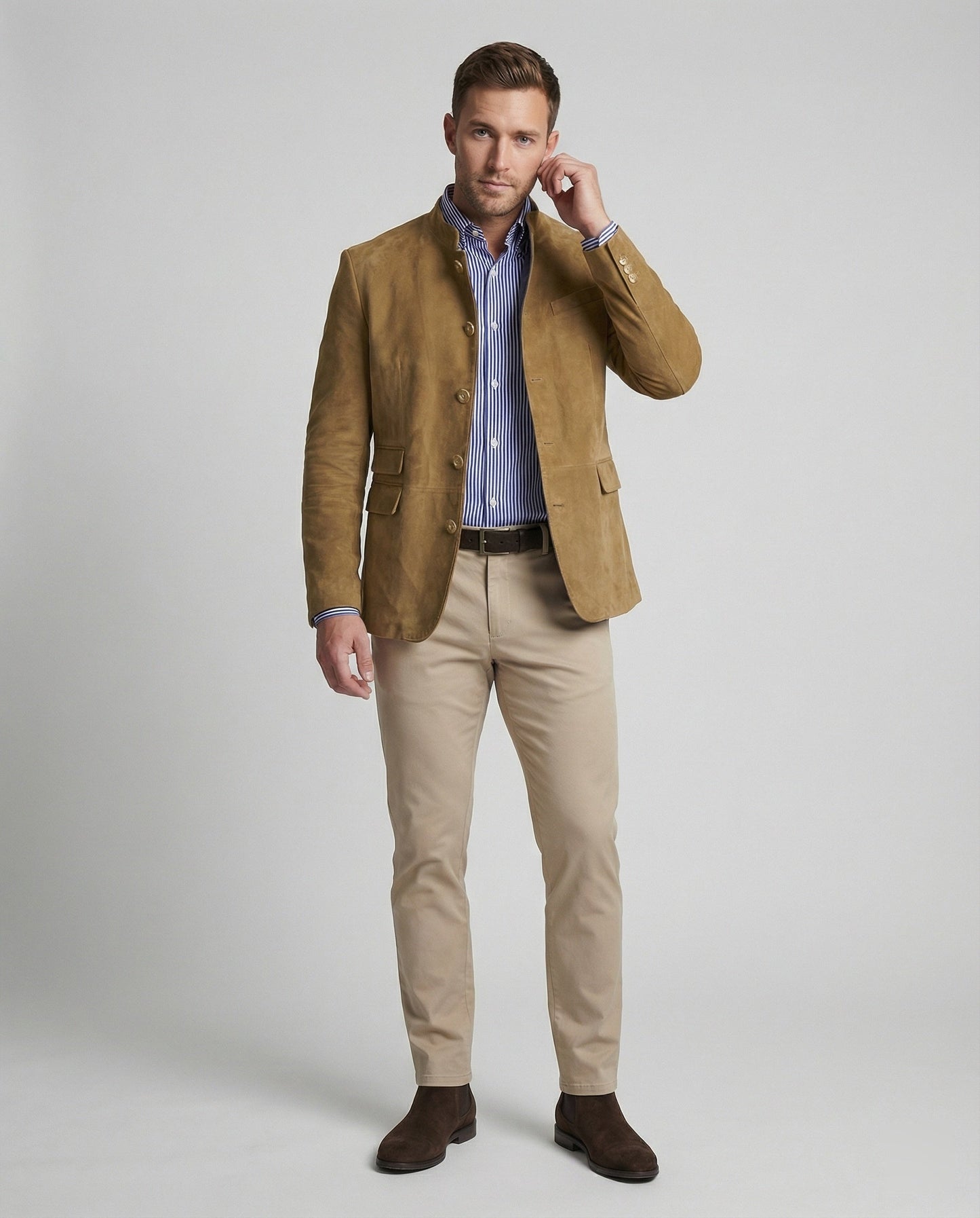 Giacca Uomo in Pelle Scamosciata Stile Moderno