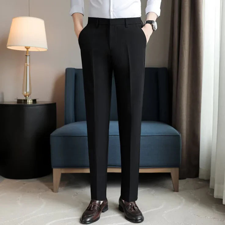 Pantaloni Uomo Tessuto Elasticizzato Vestibilità Slim Taglio Dritto