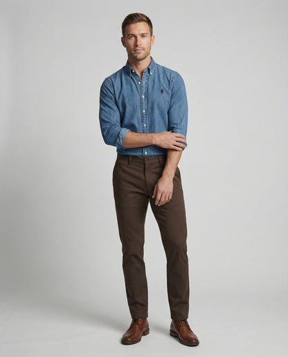 Camicia Uomo Denim Manica Lunga Collo Kent