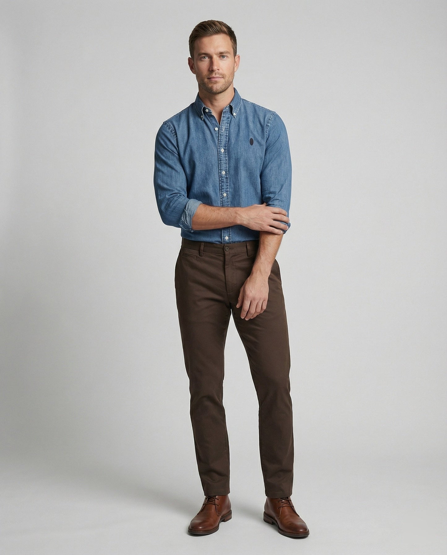 Camicia Uomo Chambray Collo Kent Vestibilità Moderna