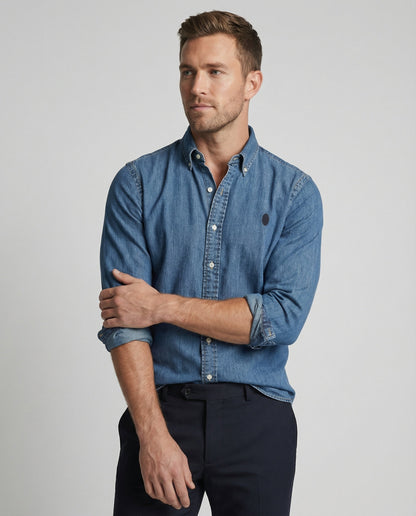 Camicia Uomo Chambray Collo Kent Vestibilità Moderna
