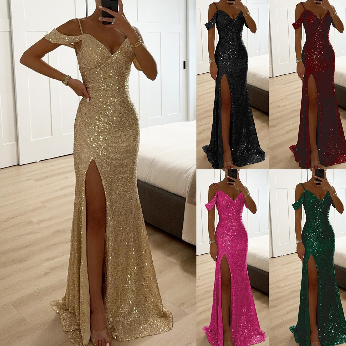 Abito Elegante Donna con Lustrini Svasato