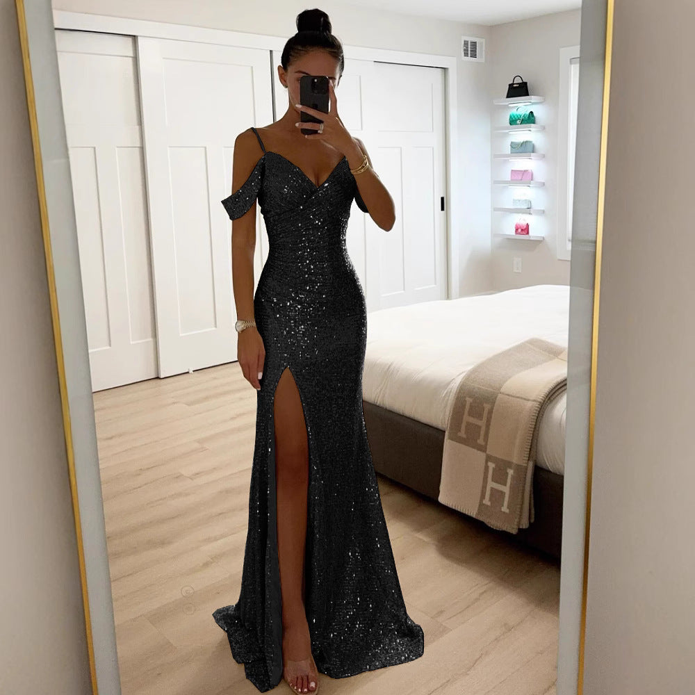 Abito Elegante Donna con Lustrini Svasato