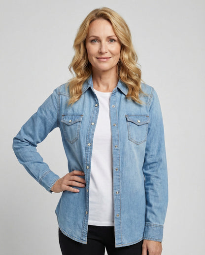 Camicia Jeans Donna con Tasche Decorative sul Petto - Brentozzi