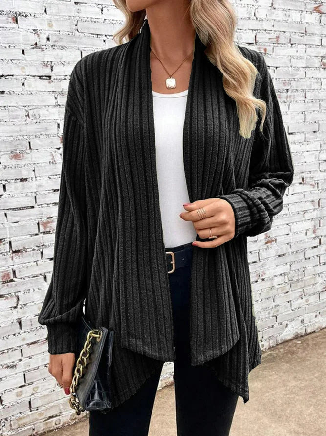 Cardigan Donna a Costine con Drapeaggio Morbido