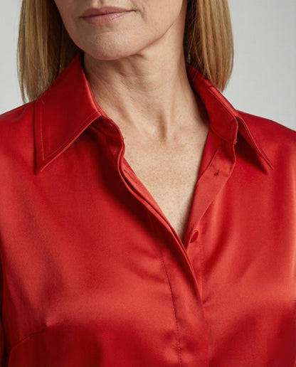 Camicia Donna in Satin con Maniche a Sbuffo Trasparenti