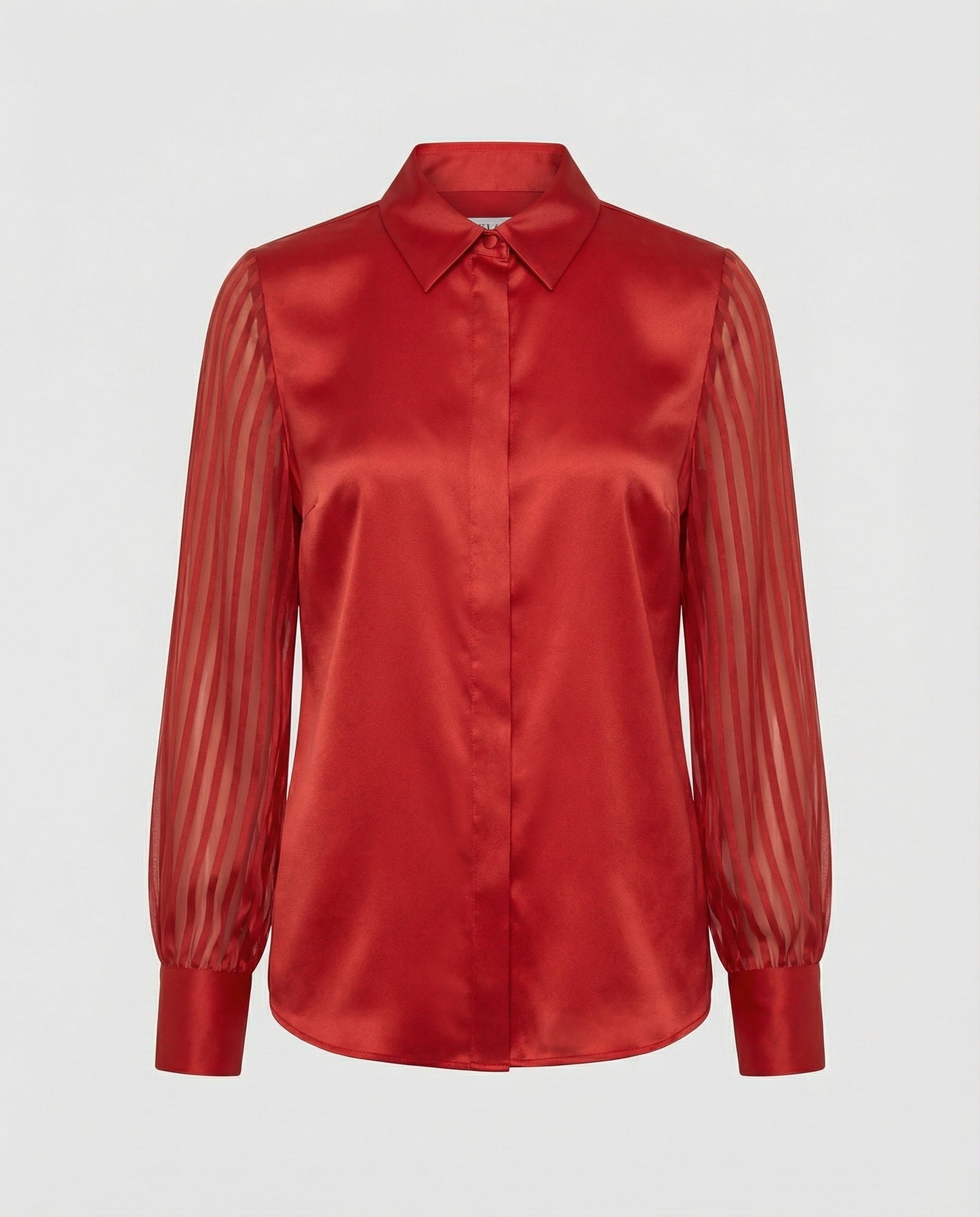 Camicia Donna in Satin con Maniche a Sbuffo Trasparenti