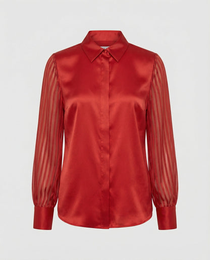 Camicia Donna in Satin con Maniche a Sbuffo Trasparenti