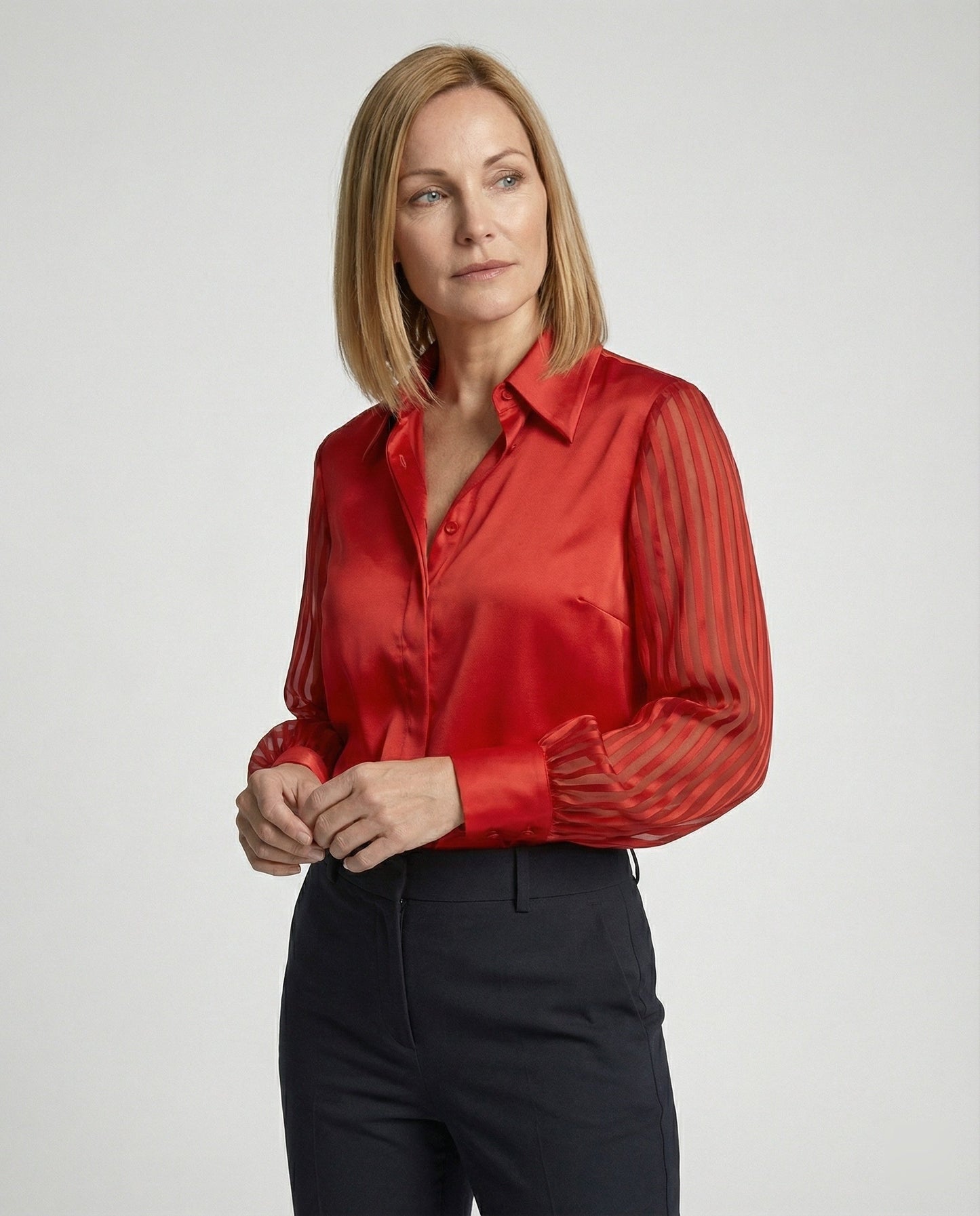 Camicia Donna in Satin con Maniche a Sbuffo Trasparenti - Brentozzi