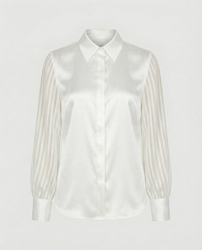 Camicia Donna in Satin con Maniche a Sbuffo Trasparenti