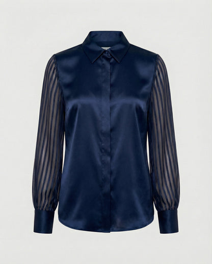 Camicia Donna in Satin con Maniche a Sbuffo Trasparenti