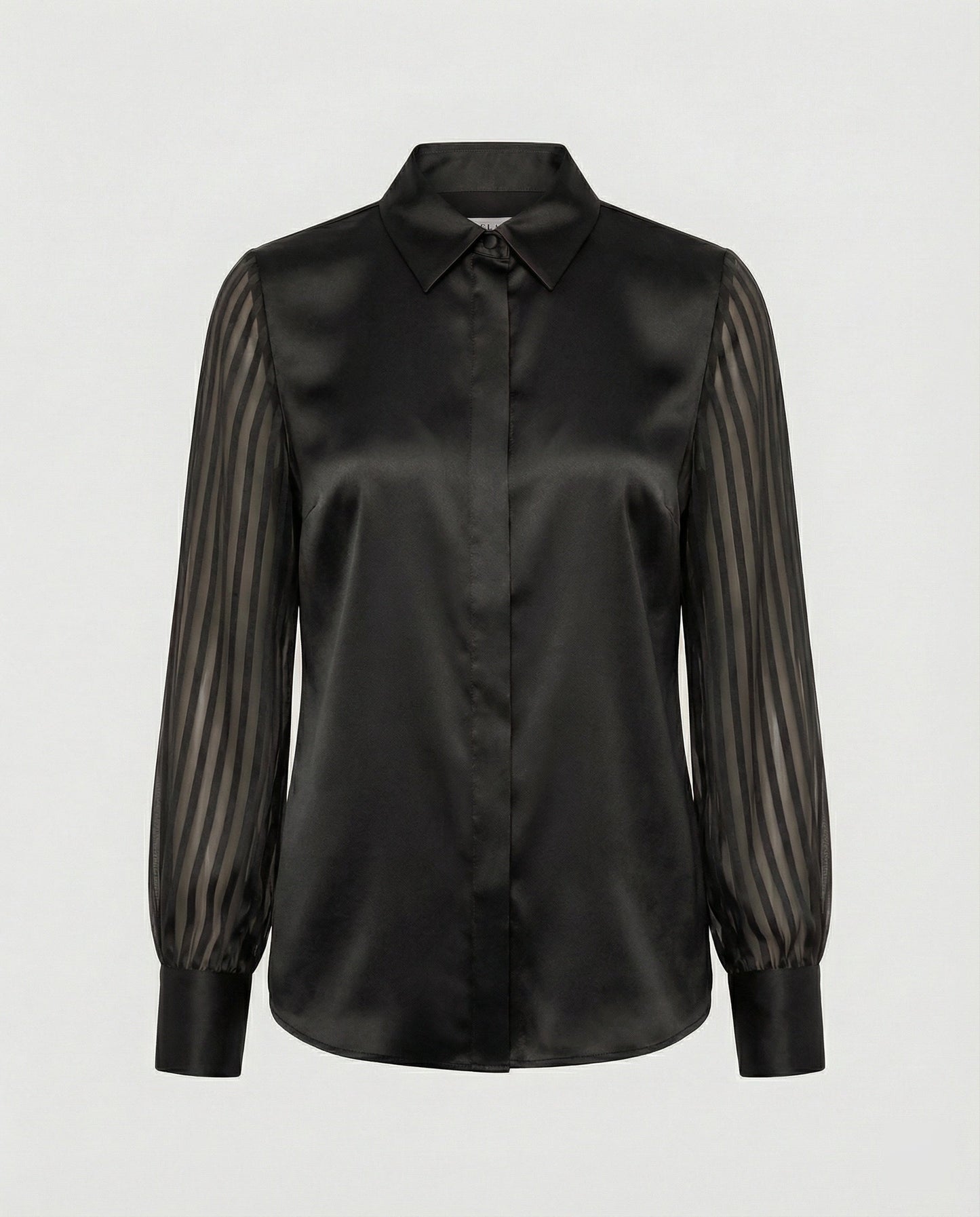 Camicia Donna in Satin con Maniche a Sbuffo Trasparenti