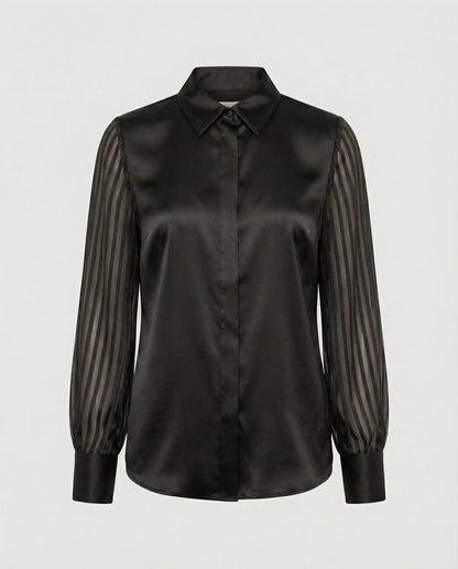 Camicia Donna in Satin con Maniche a Sbuffo Trasparenti