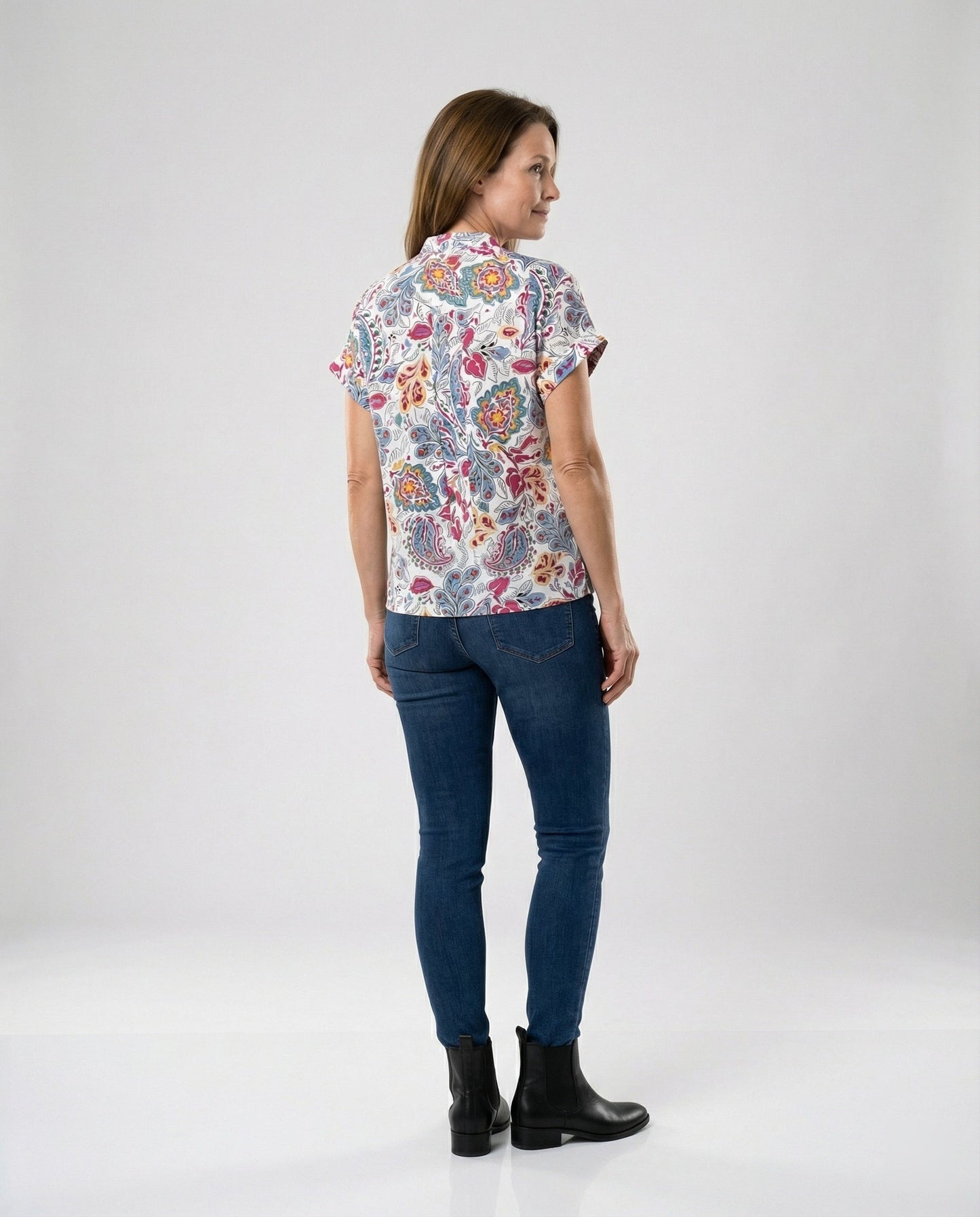 Blusa Donna con Motivo Floreale e Maniche Svolazzanti