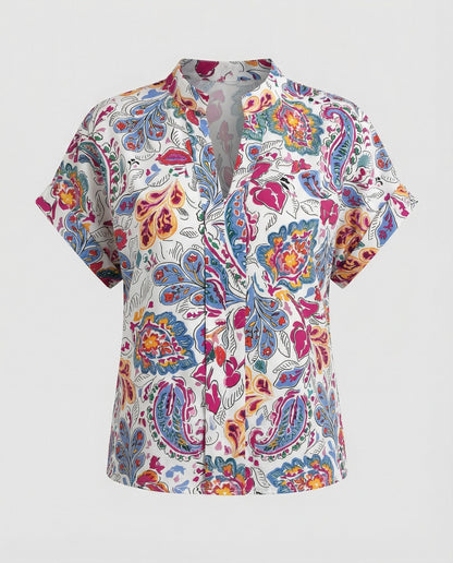 Blusa Donna con Motivo Floreale e Maniche Svolazzanti
