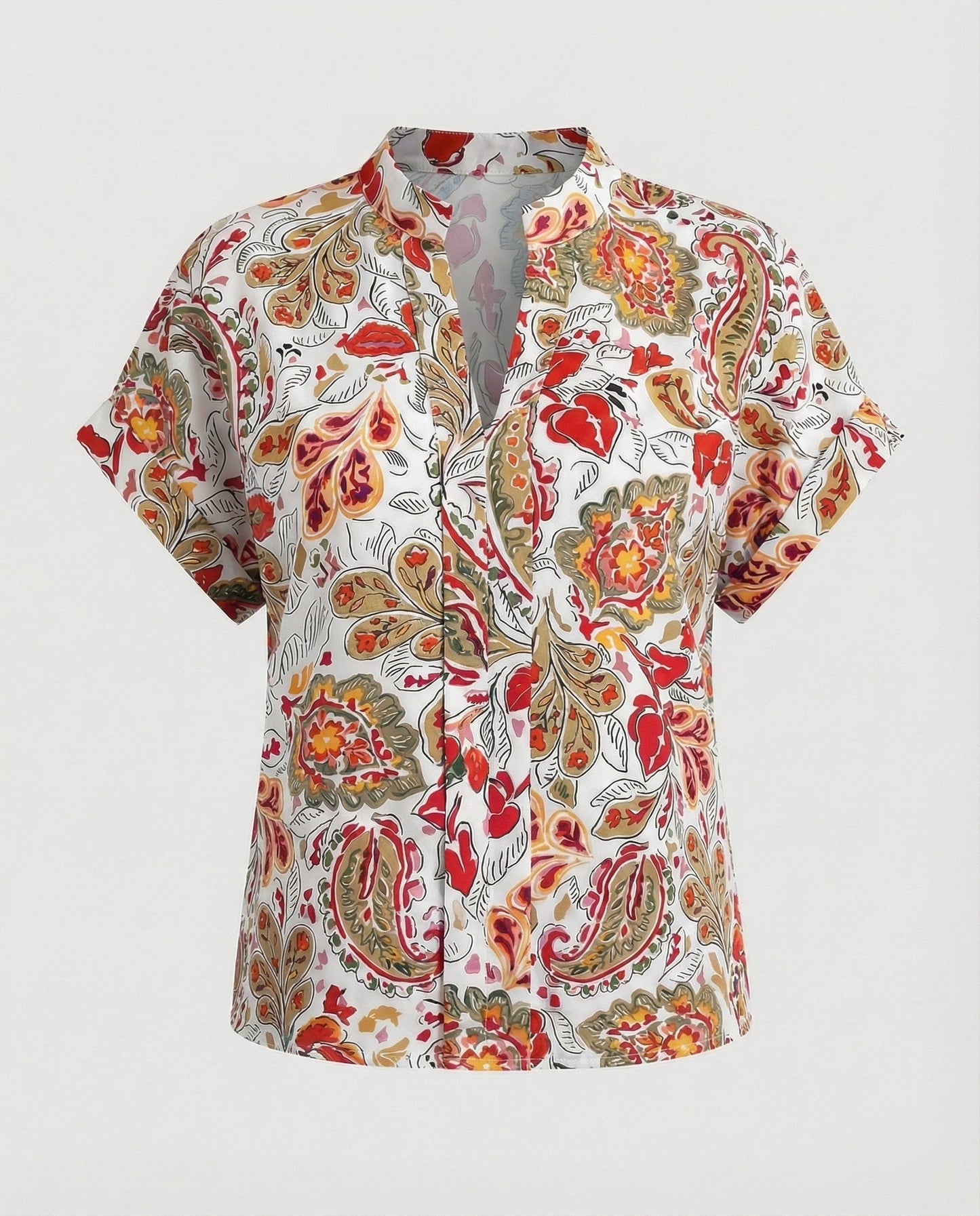 Blusa Donna con Motivo Floreale e Maniche Svolazzanti