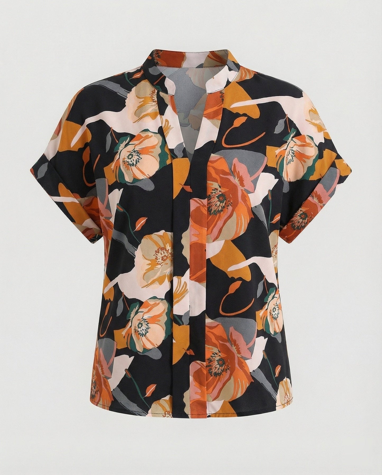 Blusa Donna con Motivo Floreale e Maniche Svolazzanti