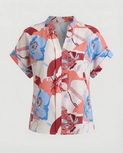 Blusa Donna con Motivo Floreale e Maniche Svolazzanti