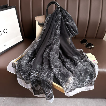 Sciarpa Donna in Seta e Chiffon Fantasia Floreale Leggera