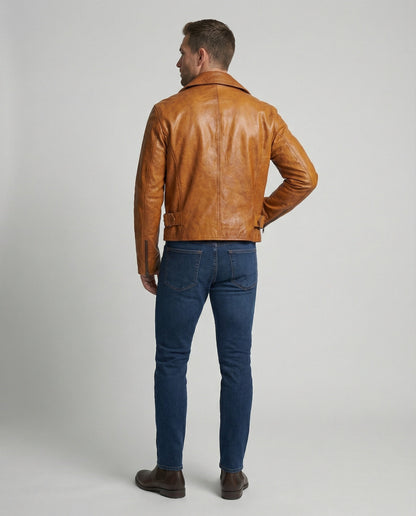 Giacca Biker Uomo in Pelle Corto con Rever - Brentozzi