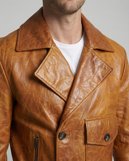 Giacca Biker Uomo in Pelle Corto con Rever