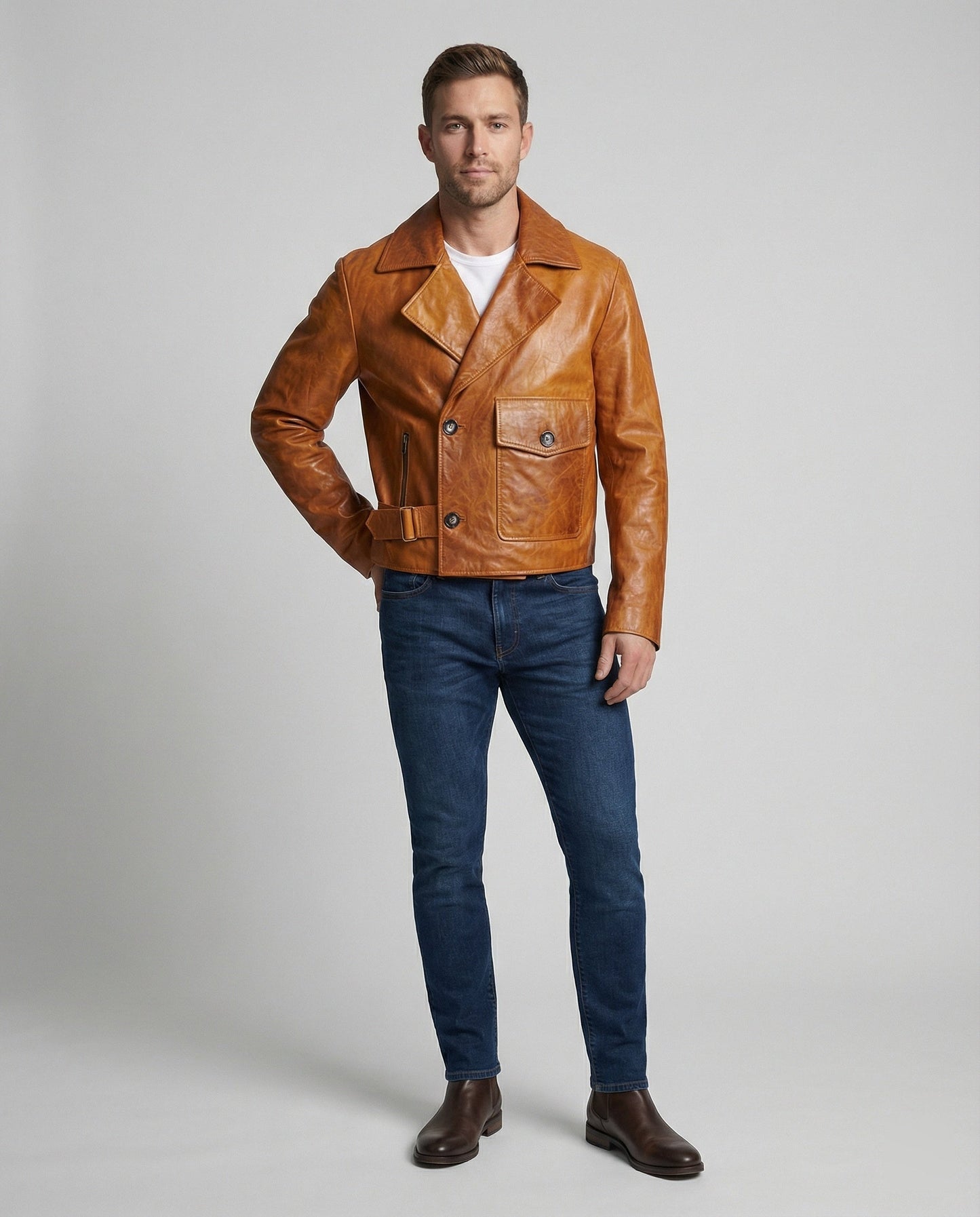 Giacca Biker Uomo in Pelle Corto con Rever