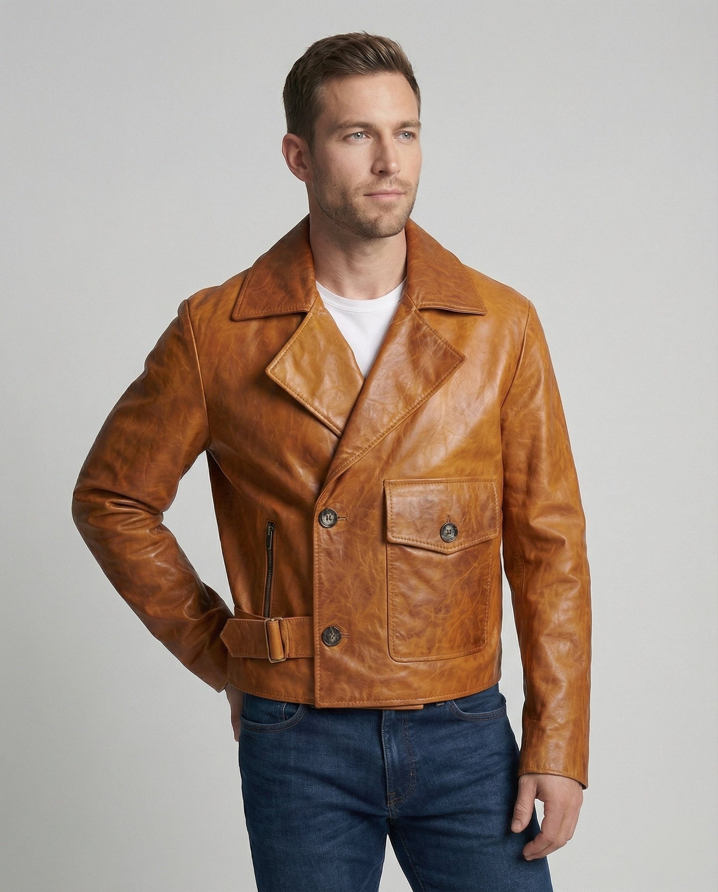 Giacca Biker Uomo in Pelle Corto con Rever