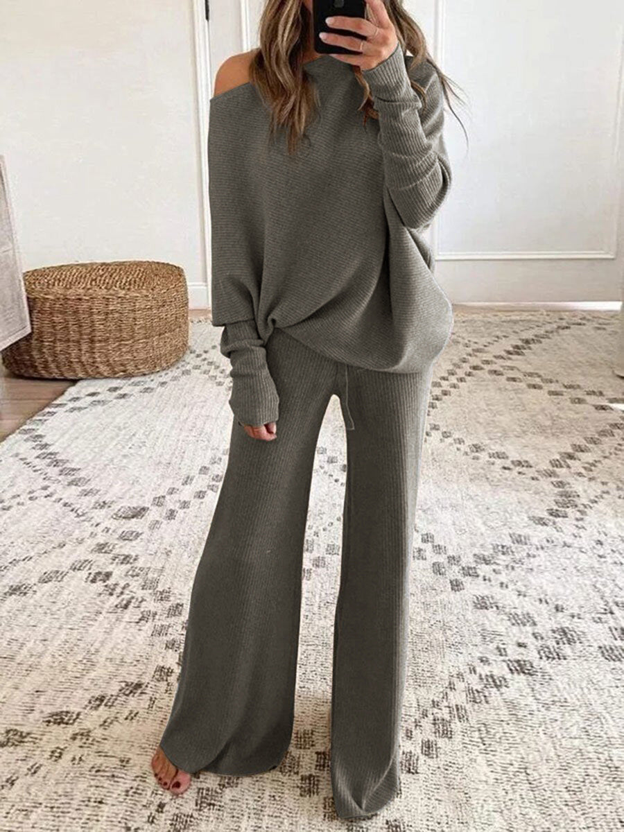 Set Donna Maglia Lavorata Spalle Scoperte Comodo Elegante