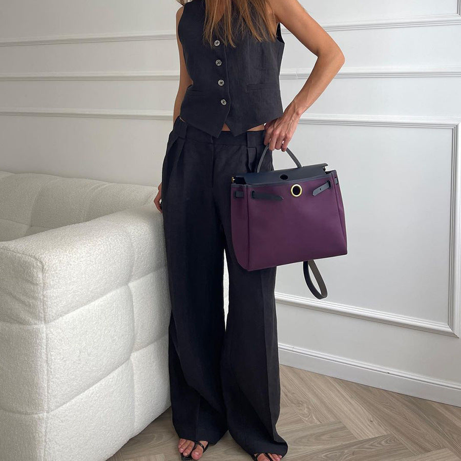 Completo Donna Gilet e Pantaloni Lino Vestibilità Ampia