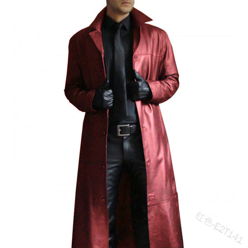 Trenchcoat Uomo in Ecopelle Lunga Vestibilità Classica