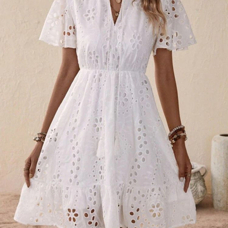 Abito Estivo Donna Cotone Broderie Manica Corta Stile Boho