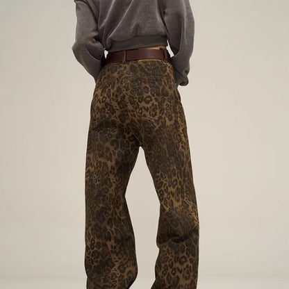 Jeans Donna Stampa Animalier Vita Alta Taglio Dritto