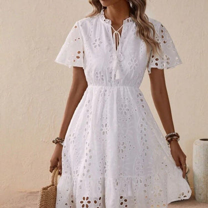 Abito Estivo Donna Cotone Broderie Manica Corta Stile Boho