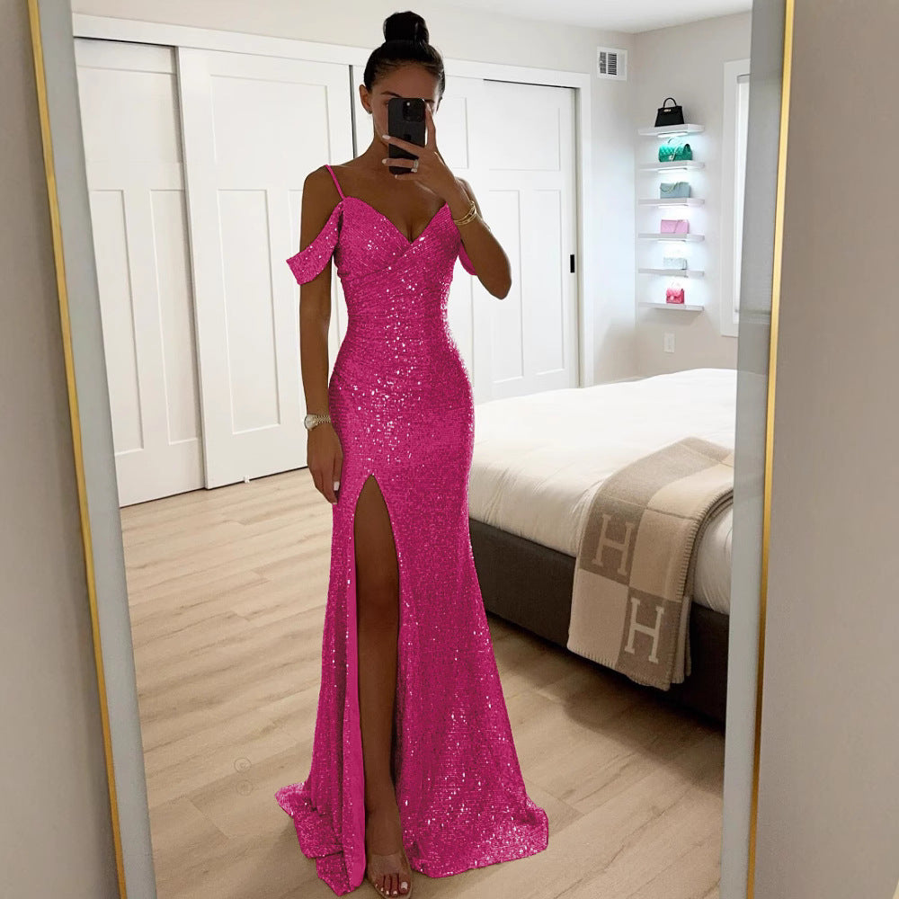 Abito Elegante Donna con Lustrini Svasato