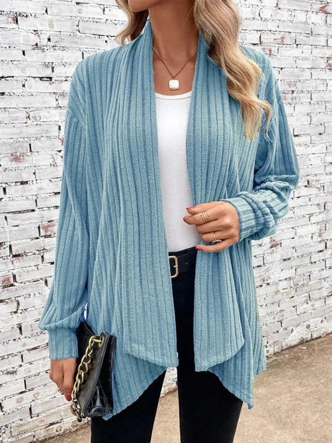 Cardigan Donna a Costine con Drapeaggio Morbido