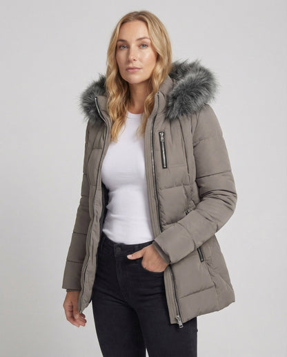 Piumino Donna con Colletto in Pelliccia