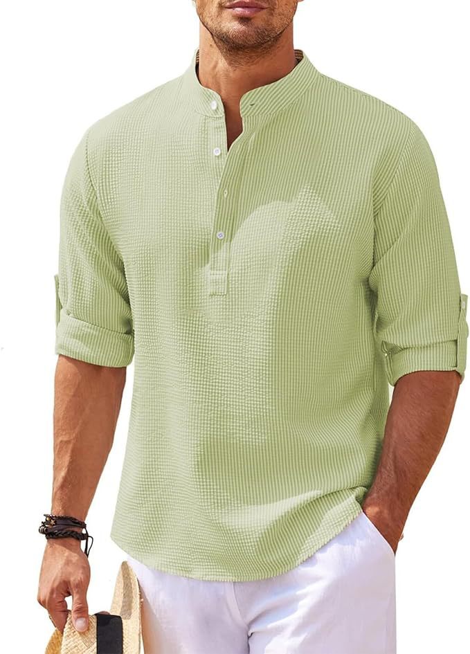 Camicia Henley Uomo Manica Lunga Stile Casual