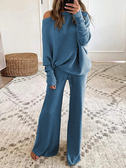 Set Donna Maglia Lavorata Spalle Scoperte Comodo Elegante