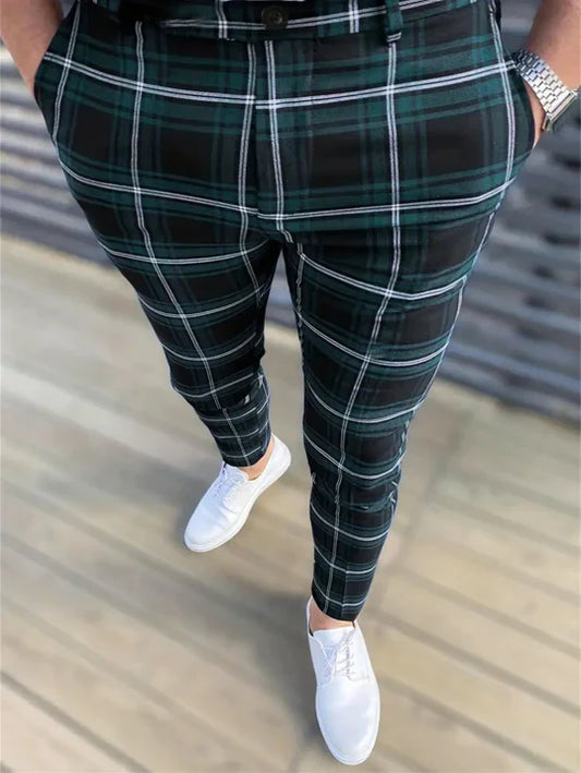 Pantaloni Uomo Tessuto Fantasia Linee Definite Slim Fit - Brentozzi