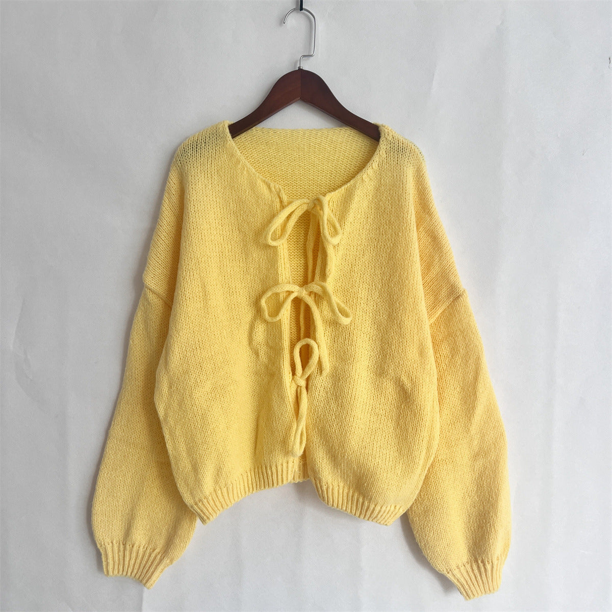 Cardigan Unisex Girocollo con Lacci in Maglia